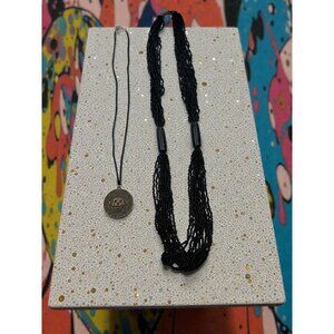 Pirate Skull Medallion Necklace & Black Beaded Statement Necklace – Movie & Fash